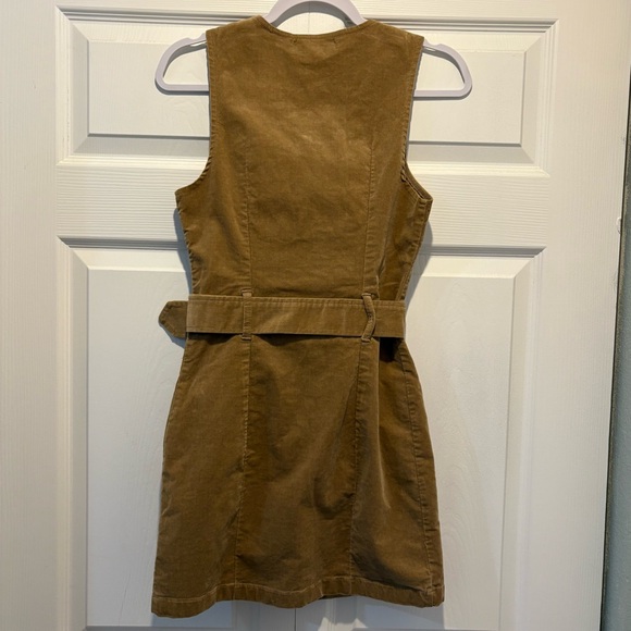Rewash belted brown tan sleeveless corduroy zipper mini dress pockets size XS - Picture 2 of 11